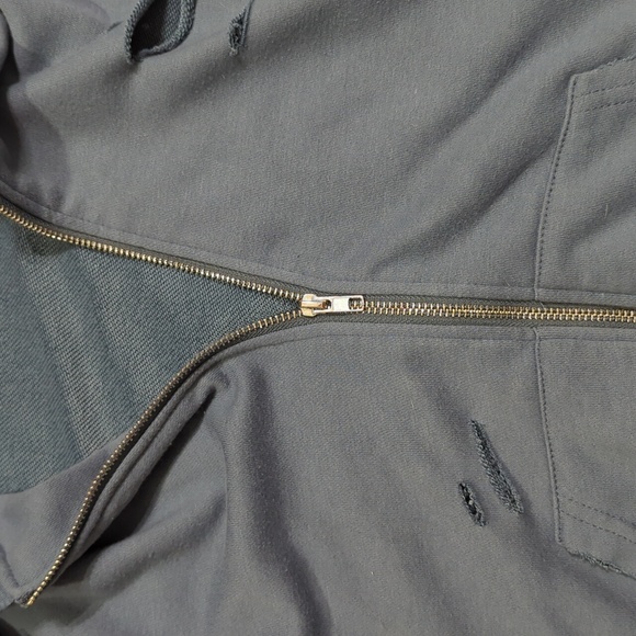 Distressed/Ripped Blue Zip Up Hoodie - Picture 8 of 10